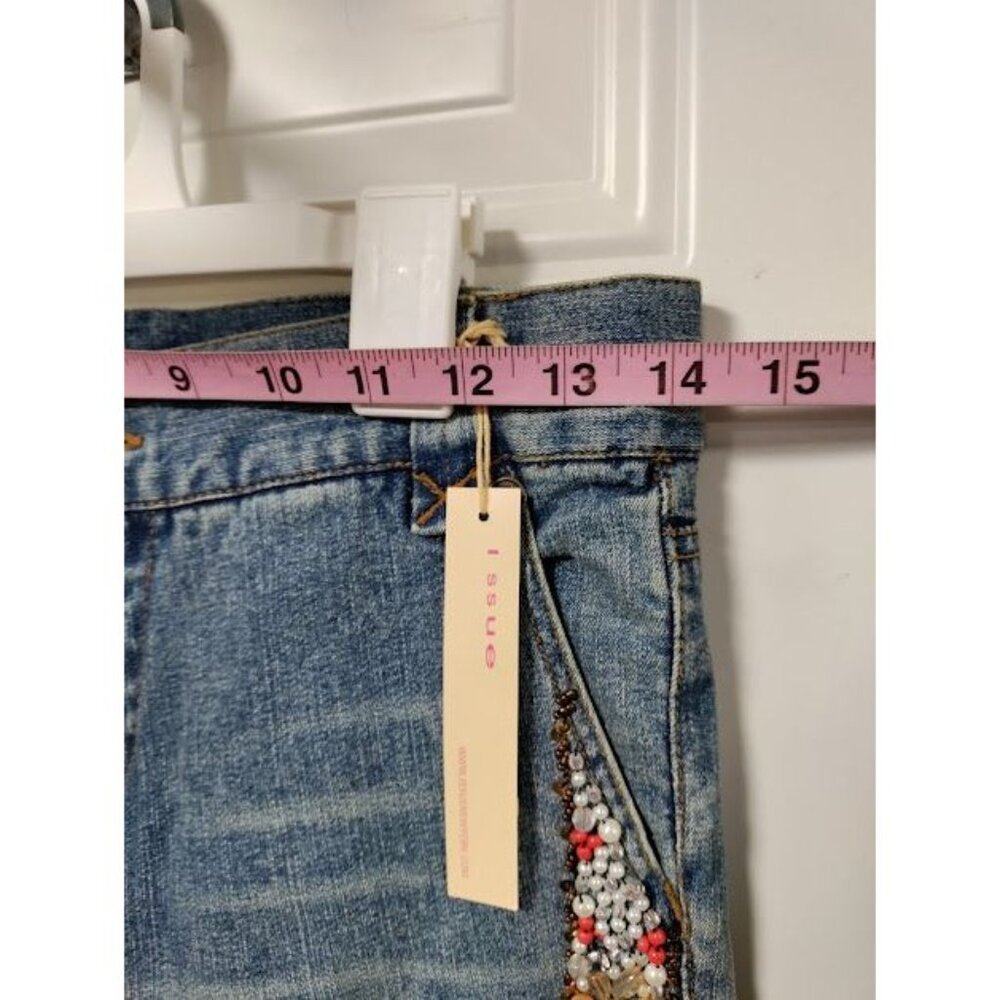 NWT Issue Pants Blue Denim Embroidered Beads Leg Straight Zip Fly Jeans Size 28 - Picture 15 of 16